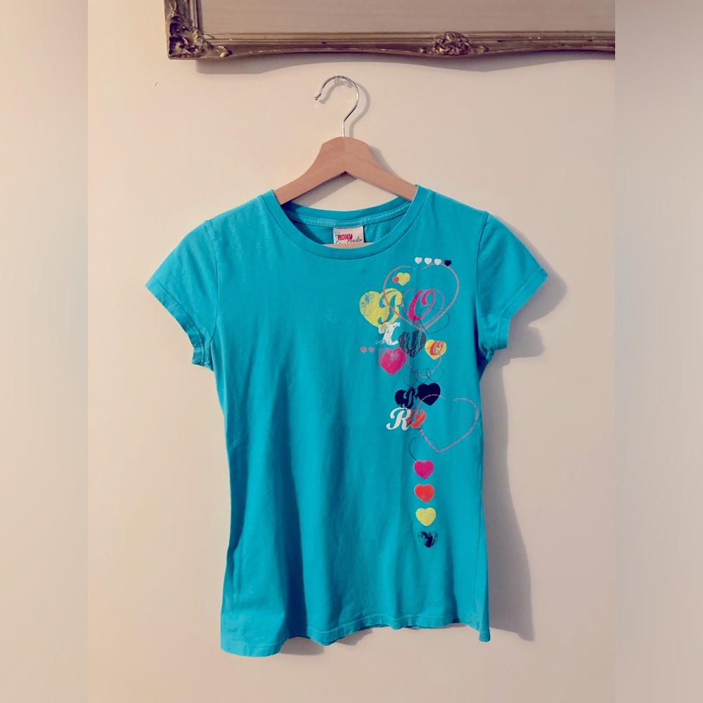 Roxy Paradise Vintage Y2K Roxy Tee Shirt Blue Tee Surf Size Medium 100% Cotton